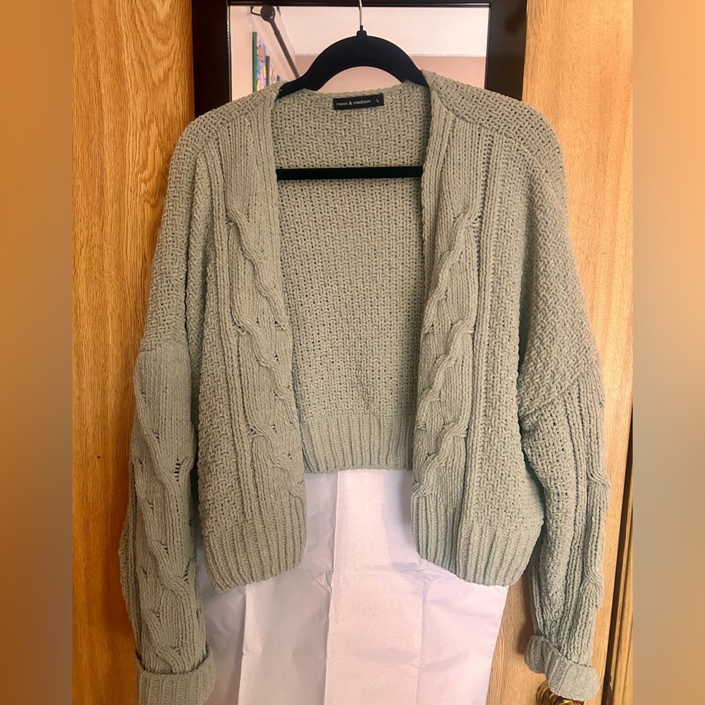 Sage Green Chunky Knit Cardigan Sweater